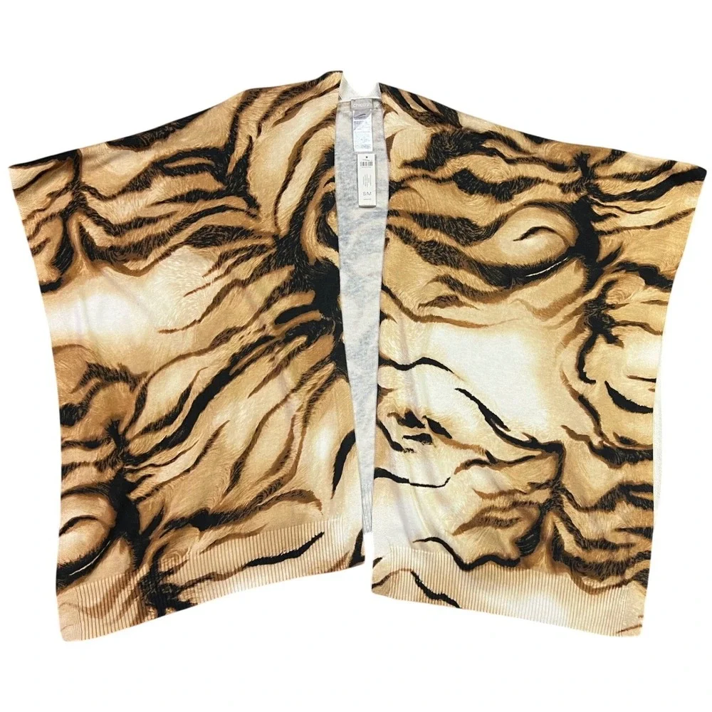 Chico's Tiger Essence Ruana Wrap S/M Animal Print Open Front Cotton Blend New